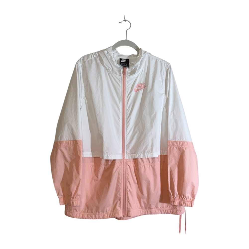 Nike Windrunner Jacket Women XL White Pink AJ2982-105 Colorblock Full Zip Hooded